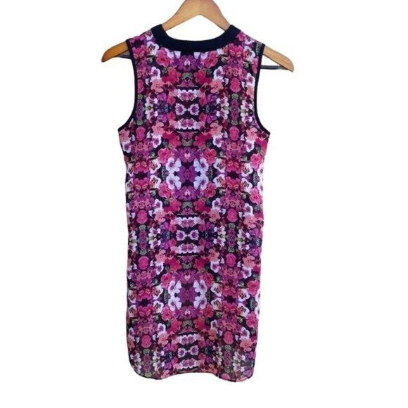 Nicole Tunic Top Sleeveless Button Down Blouse Pansy Floral Pink Black Sz XS - Picture 4 of 12